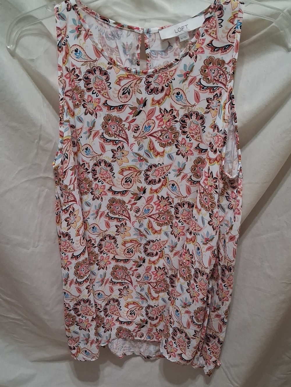 LOFT Paisley Print Sleeveless Camisole in White and Pink
